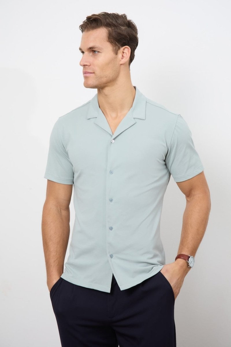 Jersey Cuban Collar Shirt in Sage - TAILORED ATHLETE - USA