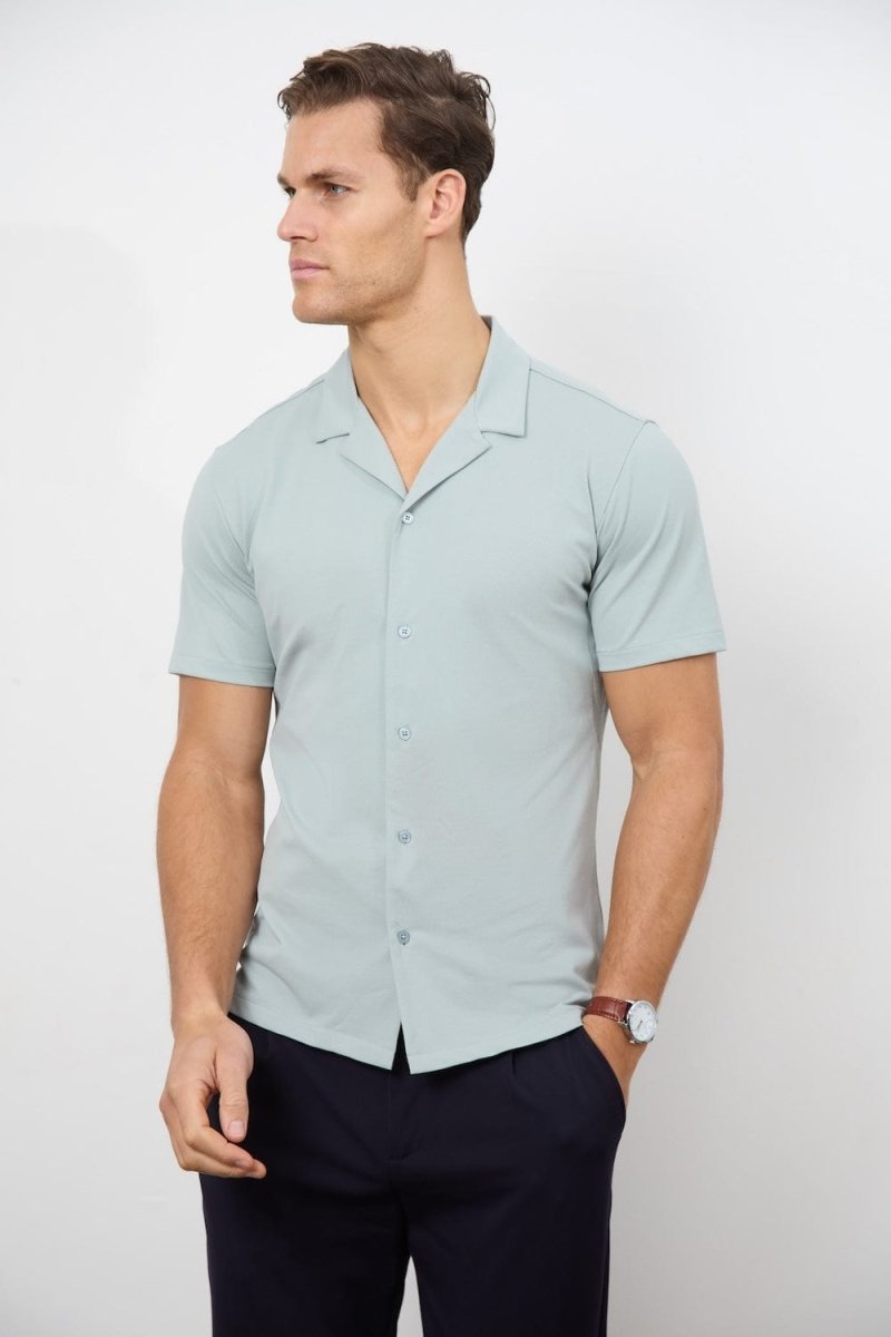 Jersey Cuban Collar Shirt in Sage - TAILORED ATHLETE - USA