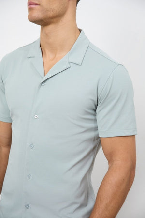 Jersey Cuban Collar Shirt in Sage - TAILORED ATHLETE - USA