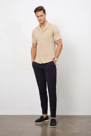Jersey Cuban Collar Shirt in Stone - TAILORED ATHLETE - USA