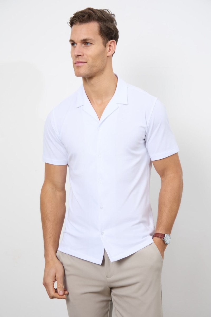 Jersey Cuban Collar Shirt in White - TAILORED ATHLETE - USA