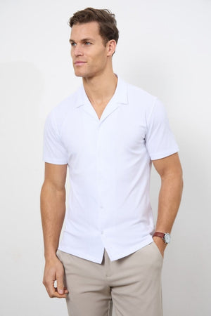 Jersey Cuban Collar Shirt in White - TAILORED ATHLETE - USA