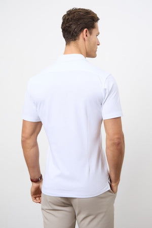 Jersey Cuban Collar Shirt in White - TAILORED ATHLETE - USA