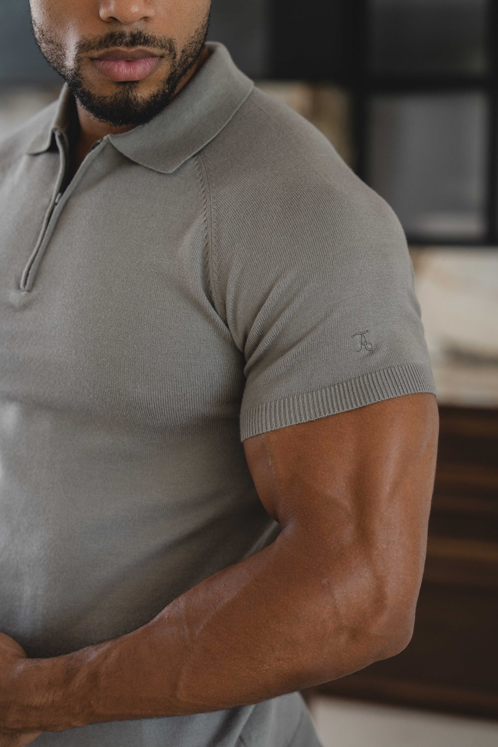 Knitted Half Zip Neck Polo in Dark Sage - TAILORED ATHLETE - USA