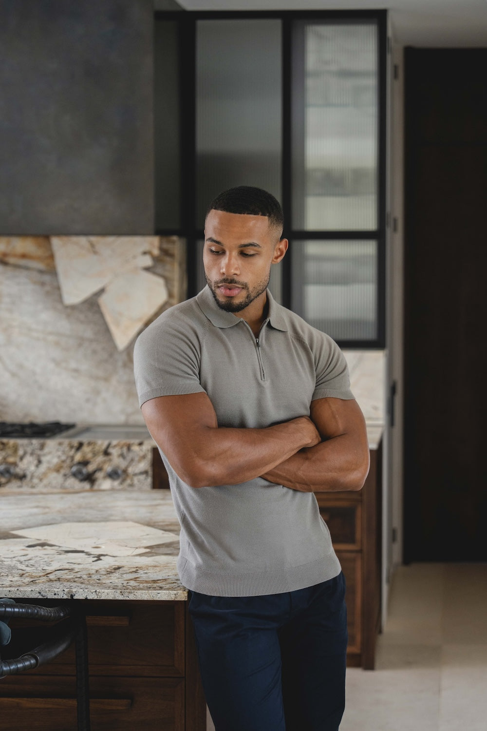 Knitted Half Zip Neck Polo in Dark Sage - TAILORED ATHLETE - USA