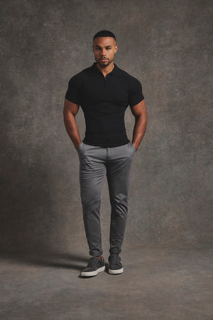 Knitted Half Zip Neck Polo in Black - TAILORED ATHLETE - USA