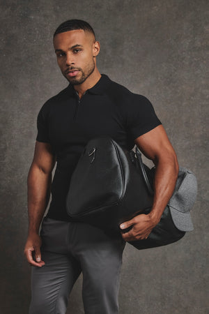 Knitted Half Zip Neck Polo in Black - TAILORED ATHLETE - USA