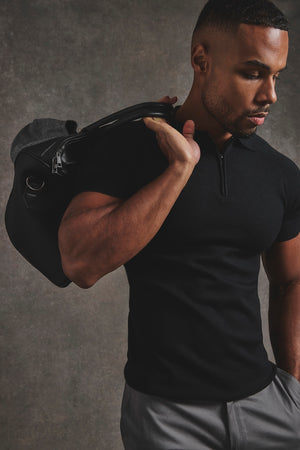 Knitted Half Zip Neck Polo in Black - TAILORED ATHLETE - USA