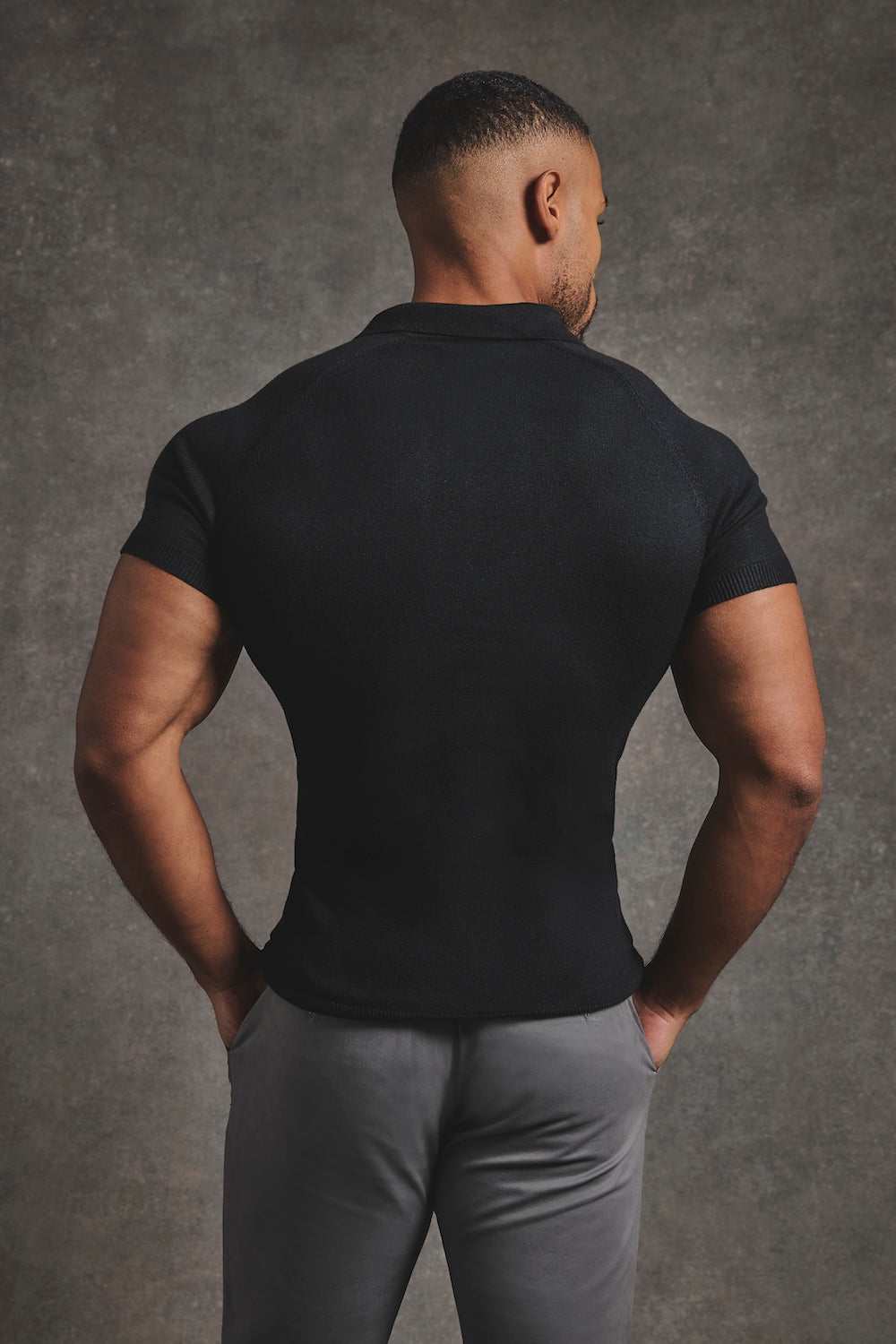 Knitted Half Zip Neck Polo in Black - TAILORED ATHLETE - USA