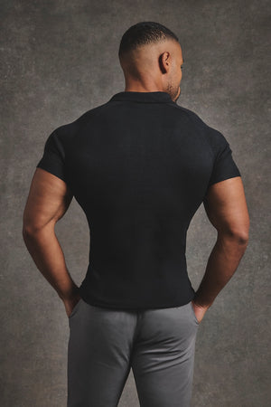 Knitted Half Zip Neck Polo in Black - TAILORED ATHLETE - USA