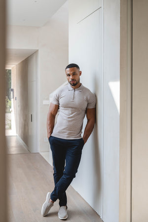 Knitted Half Zip Neck Polo in Oatmeal - TAILORED ATHLETE - USA