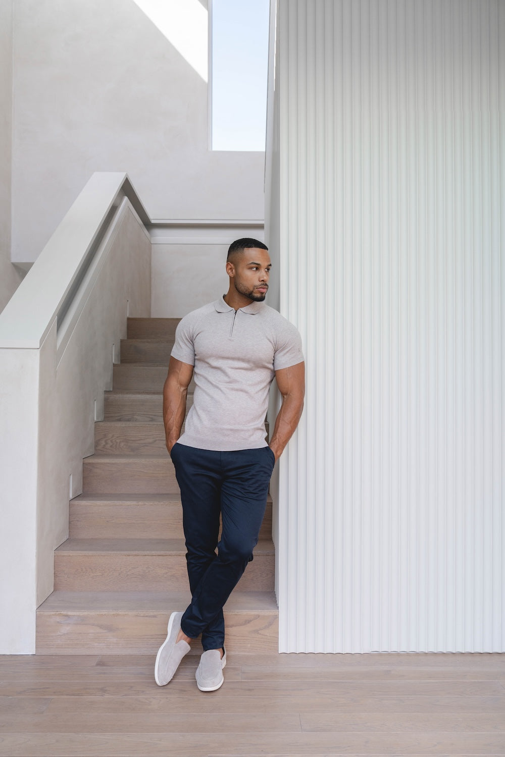 Knitted Half Zip Neck Polo in Oatmeal - TAILORED ATHLETE - USA