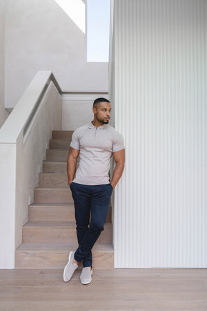 Knitted Half Zip Neck Polo in Oatmeal - TAILORED ATHLETE - USA