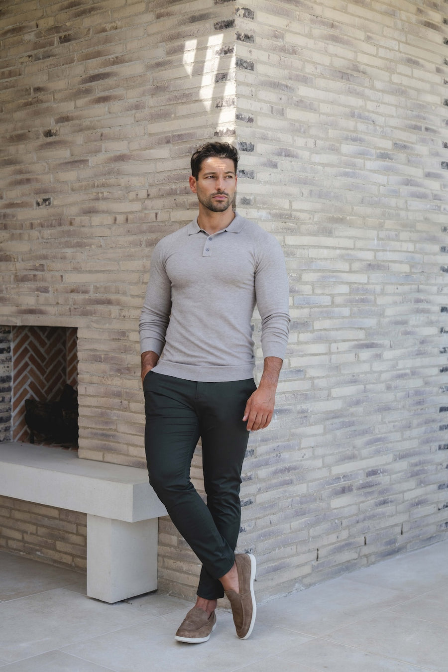 Knitted Polo Shirt in Neutral - TAILORED ATHLETE - USA