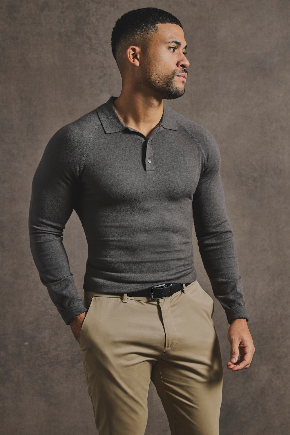 Knitted Polo Shirt in Mocha - TAILORED ATHLETE - USA