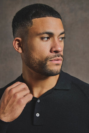 Knitted Polo Shirt in Black - TAILORED ATHLETE - USA