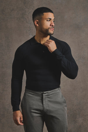 Knitted Polo Shirt in Black - TAILORED ATHLETE - USA