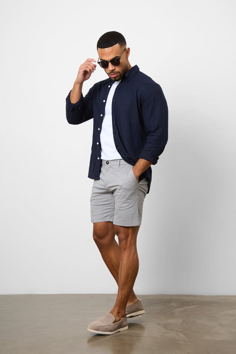 Linen Blend Button Through Shirt in Navy - TAILORED ATHLETE - USA