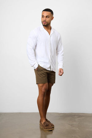 Linen Blend Cuban Collar Shirt in White - TAILORED ATHLETE - USA