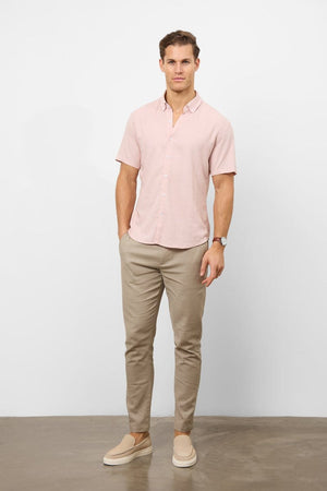 Linen Blend Button Through Shirt in Pink - TAILORED ATHLETE - USA