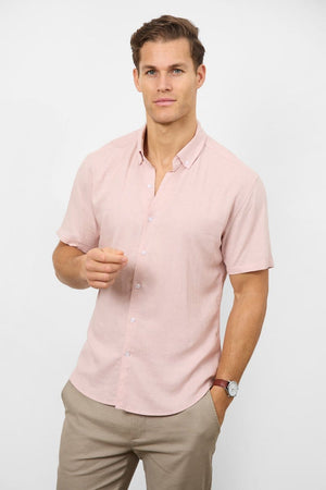 Linen Blend Button Through Shirt in Pink - TAILORED ATHLETE - USA