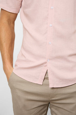 Linen Blend Button Through Shirt in Pink - TAILORED ATHLETE - USA