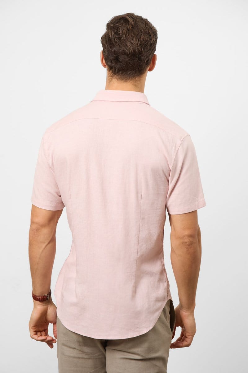 Linen Blend Button Through Shirt in Pink - TAILORED ATHLETE - USA