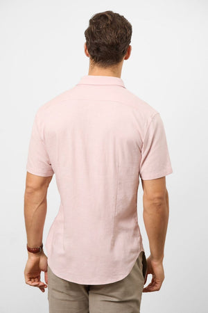 Linen Blend Button Through Shirt in Pink - TAILORED ATHLETE - USA