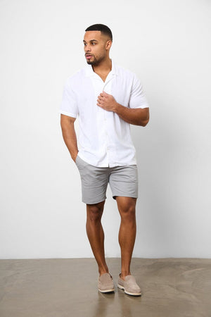 Linen Blend Cuban Collar Shirt in White - TAILORED ATHLETE - USA