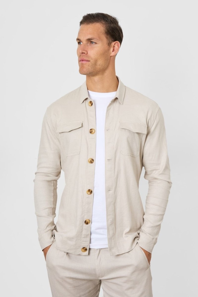Linen Blend Pocket Overshirt in Stone - TAILORED ATHLETE - USA