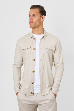 Linen Blend Pocket Overshirt in Stone - TAILORED ATHLETE - USA