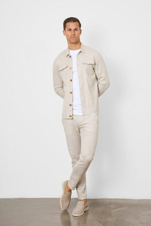 Linen Blend Pocket Overshirt in Stone - TAILORED ATHLETE - USA