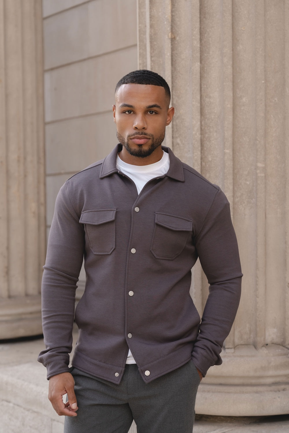 Lined Jersey Shacket in Dark Mole - TAILORED ATHLETE - USA