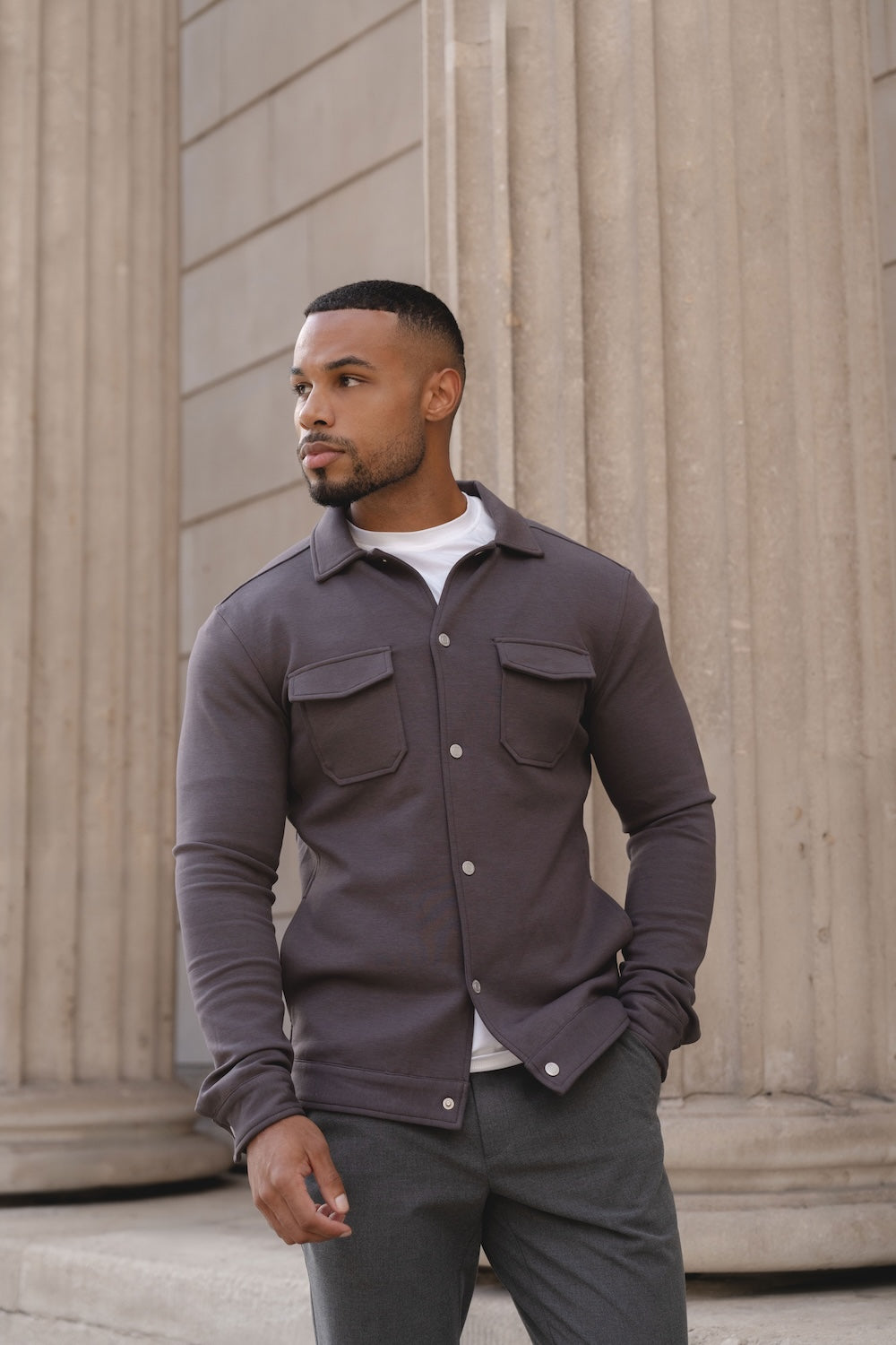 Lined Jersey Shacket in Dark Mole - TAILORED ATHLETE - USA