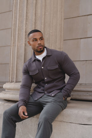 Lined Jersey Shacket in Dark Mole - TAILORED ATHLETE - USA