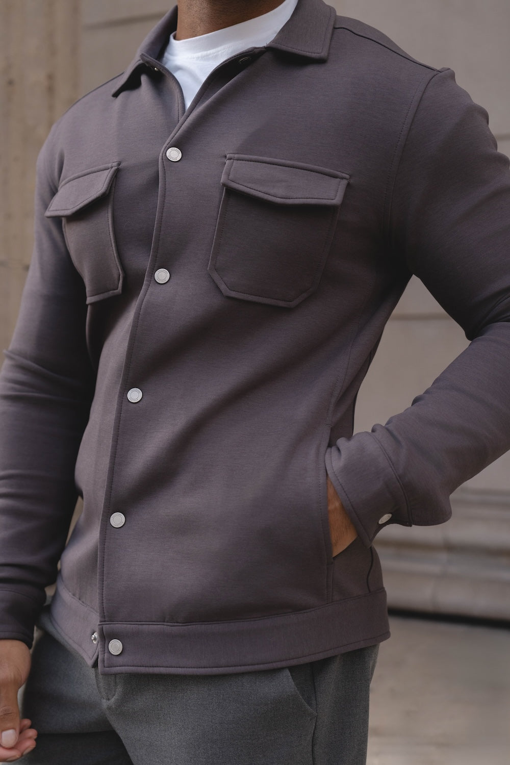 Lined Jersey Shacket in Dark Mole - TAILORED ATHLETE - USA