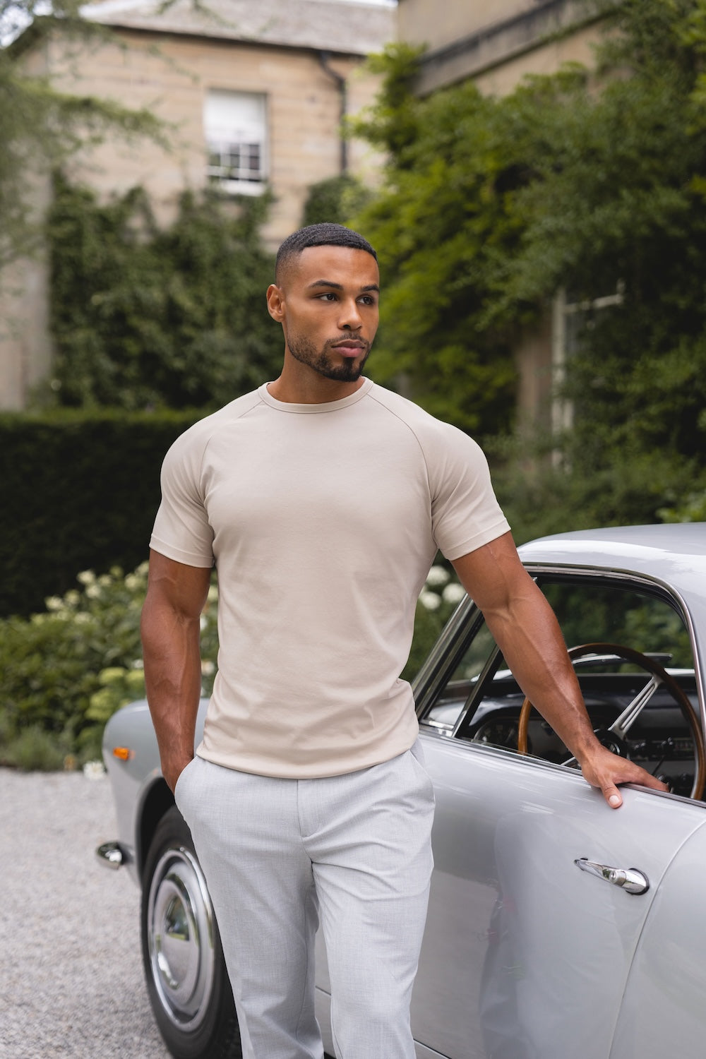 Mercerised Cotton T-Shirt in Stone - TAILORED ATHLETE - USA