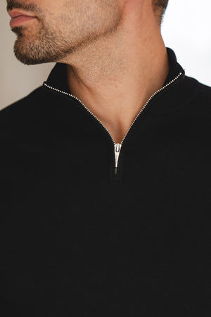 Extra Fine Merino Wool Half Zip Neck Sweater in Black - TAILORED ATHLETE - USA
