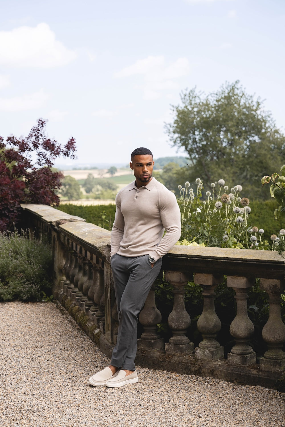 Extra Fine Merino Wool Polo Shirt in Wheat Marl - TAILORED ATHLETE - USA