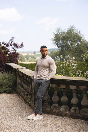 Extra Fine Merino Wool Polo Shirt in Wheat Marl - TAILORED ATHLETE - USA