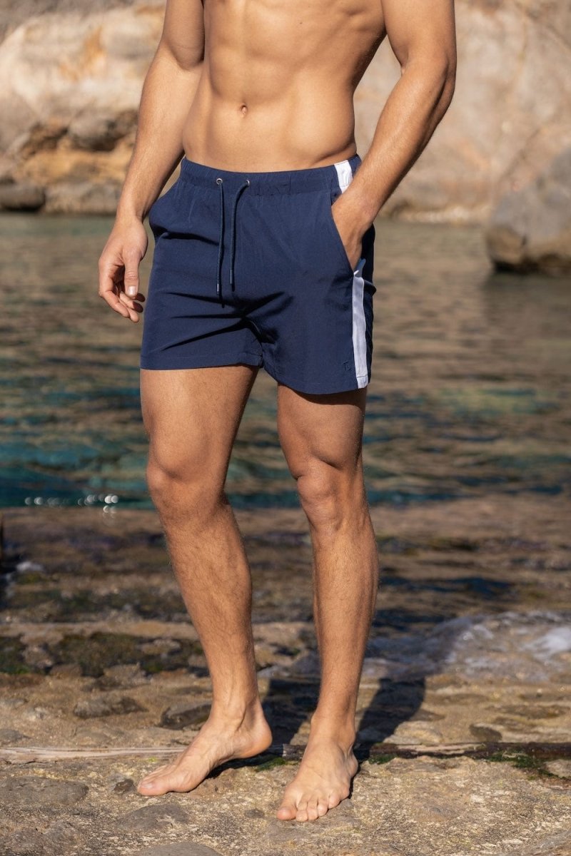 Bold Side Stripe Swim Short in Navy - TAILORED ATHLETE - USA