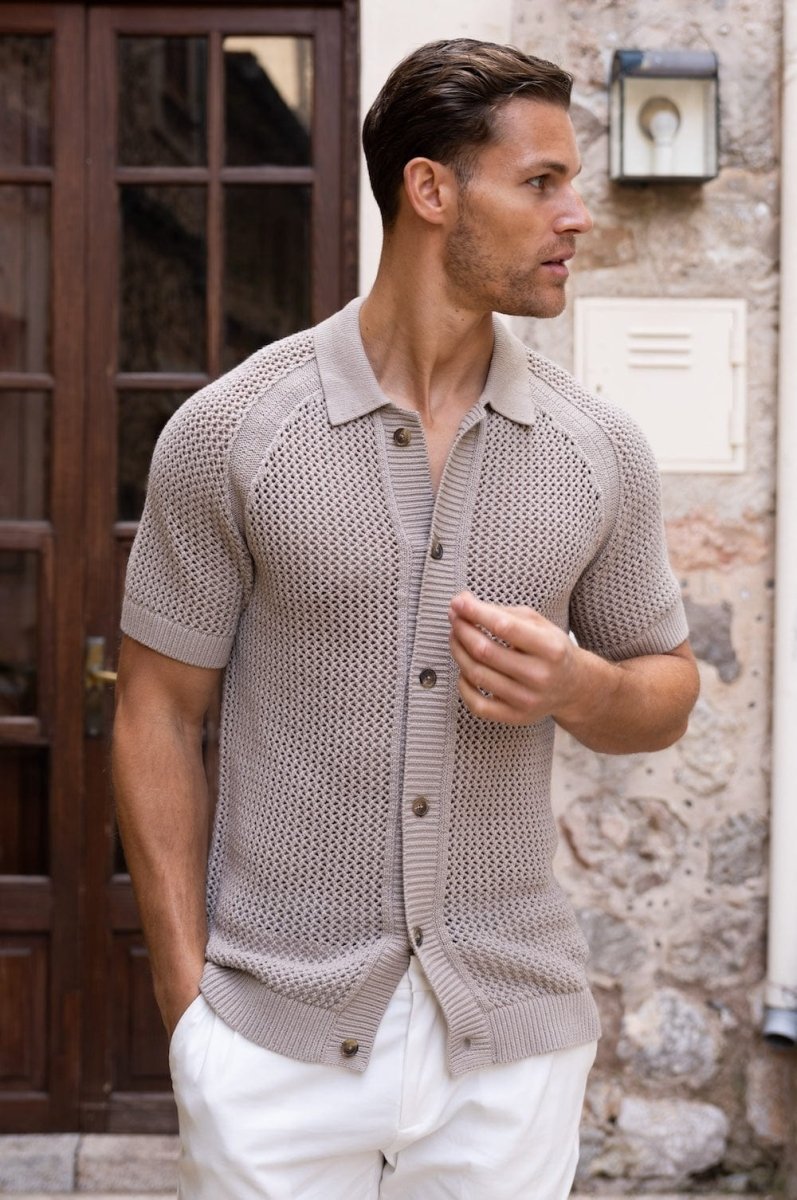 Crochet Knitted Shirt in Neutral - TAILORED ATHLETE - USA