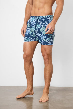 Printed Swim Short In Navy/Aqua Tropical Floral - TAILORED ATHLETE - USA
