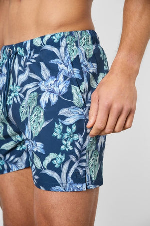Printed Swim Short In Navy/Aqua Tropical Floral - TAILORED ATHLETE - USA