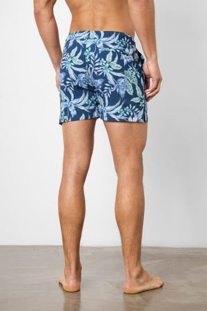 Printed Swim Short In Navy/Aqua Tropical Floral - TAILORED ATHLETE - USA