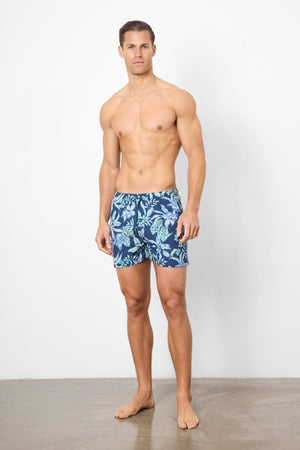 Printed Swim Short In Navy/Aqua Tropical Floral - TAILORED ATHLETE - USA