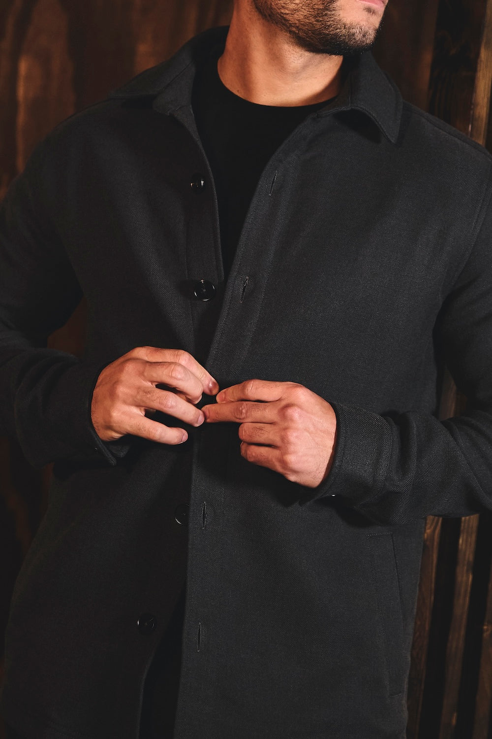 Melange Woven Shacket in Dark Charcoal - TAILORED ATHLETE - USA