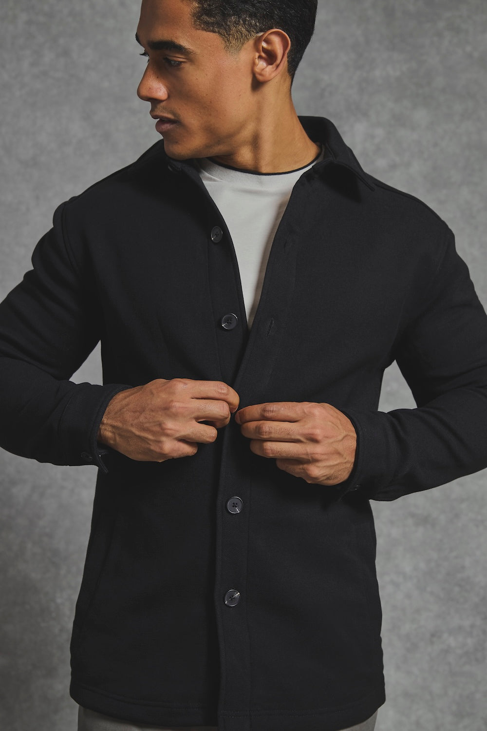 Melange Woven Shacket in Black - TAILORED ATHLETE - USA