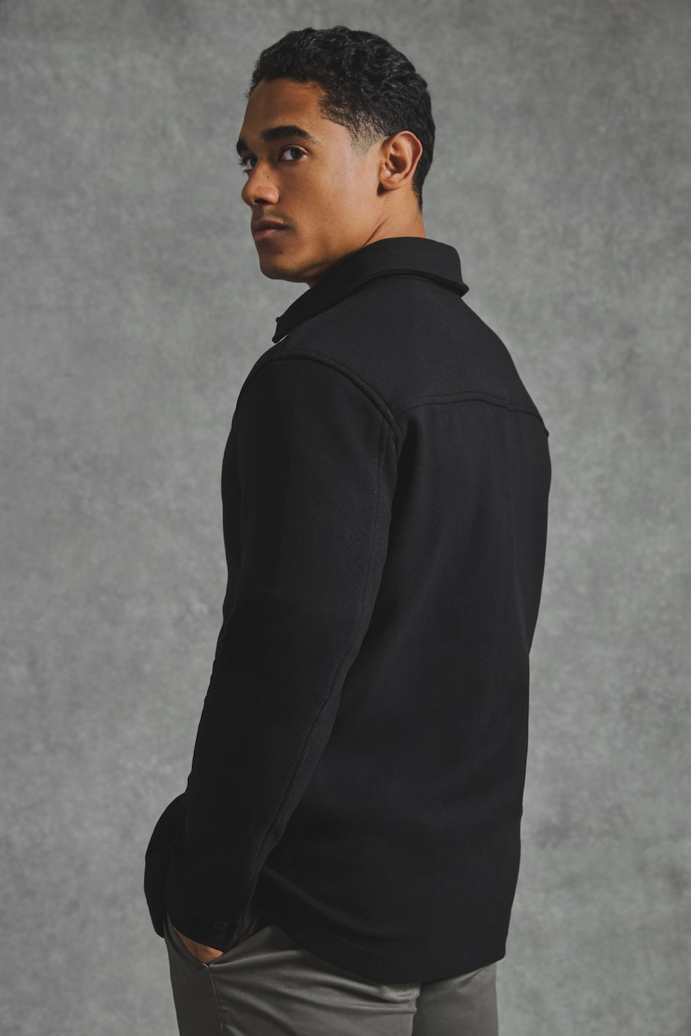 Melange Woven Shacket in Black - TAILORED ATHLETE - USA