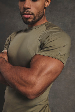 Mercerised Cotton T-Shirt in Khaki - TAILORED ATHLETE - USA